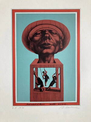 Rudolf Hausner, 1976, Dreimäderlhaus, Siebdruck, handsigniert - Bild 1 von 4