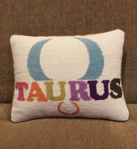 Rare HTF Retro Jonathan Adler Taurus Zodiac Small Needlepoint Decor Throw Pillow - Picture 1 of 14