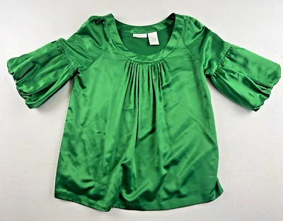 Blusa vintage Worthington sensación seda y2k verde kelly manga linterna mediana Foto 1 de 4