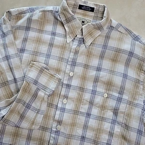 Cutter & Buck mens long sleve button up shirt Size Large ivory tan western plaid - Picture 1 of 11