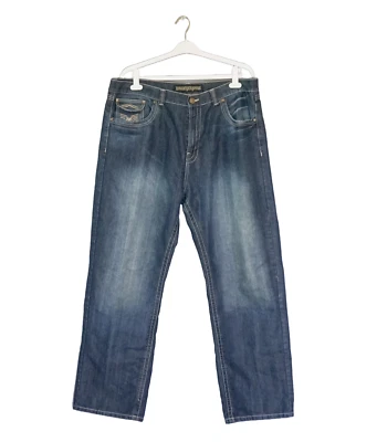 Pantalones de mezclilla Brooklyn Xpress para hombre 42 bordados desgastados hip hop ropa de calle urbana Y2K Foto 1 de 4