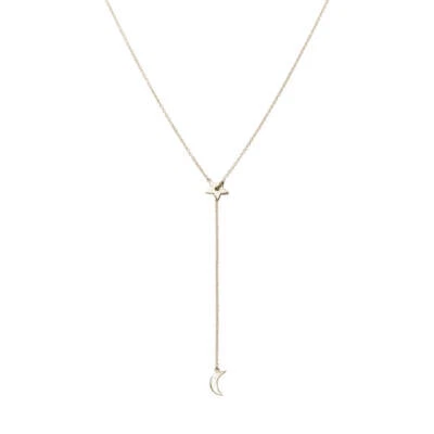  Collar Luna y Estrella Lariat Oro Blanco 14K Foto 1 de 2