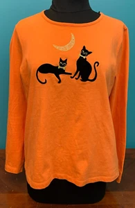 Vintage Y2K Erika 2 Black Cats in Bow Ties Under the Moon Women's Top - Small - Picture 1 of 8
