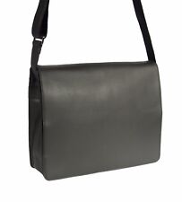 Real Leather Flap Over Shoulder Bag Organiser Satchel Messenger Vintage Black