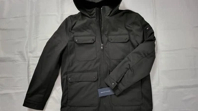NEW TOMMY HILFIGER MEN'S SOFT SHELL BLACK HOODED LONG SLEEVE JACKET SIZE L - Image 1 of 4