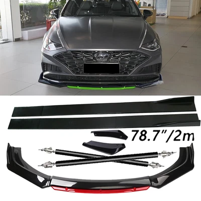 Front Bumper Lip Chin Splitter Spoiler Side Skirt Black Red For Hyundai Sonata Foto 1 de 4