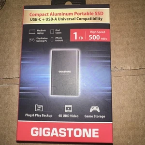 1TB Gigastone Compact Aluminum Portable SSD USB-C + USC-A Universal Compatibilit - Picture 1 of 1
