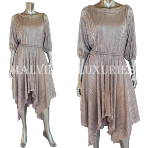 JUST CAVALLI BY ROBERTO CAVALLI DRESS METALLIC PLEATED UNEVEN SKIRT sz 40 4 - Picture 1 of 12