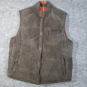 Brooks Brothers 346 Vest Mens Large Brown Suede Reversible Orange Puffer Quilted - Picture 1 of 17