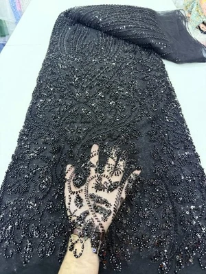 YQOINFKS Bordado Nupcial Cuentas Mujeres Lentejuelas Tela Red Tul Encaje 5 Yardas Nuevo Foto 1 de 4