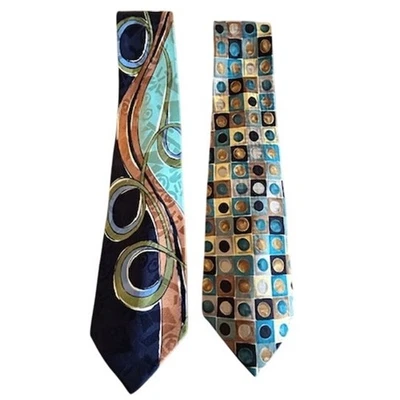 Corbatas de seda italianas vintage - Juego de 2 patrones abstractos y geométricos audaces - Años 90 Foto 1 de 4