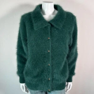 80% Angora Fuzzy Vintage CONNIE A LEE Green Lined Sweater Jacket Coat 42 in bust - Picture 1 of 10