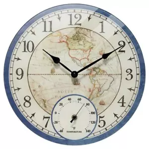 Infinity Instruments Clock Orbis All-Weather Outdoor/Indoor Vintage World Map - Picture 1 of 3