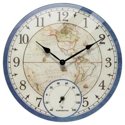 Infinity Instruments Clock Orbis All-Weather Outdoor/Indoor Vintage World Map - Image 1 of 3