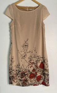 Target Dress Women 10 Beige Floral Sheer Lined Shift Midi Cap Sleeves Work Party - Picture 1 of 21