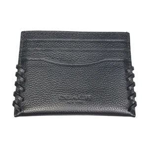 Portafoglio Coach in pelle porta carte nero 6 slot sottile elegante punto baseball - Foto 1 di 5