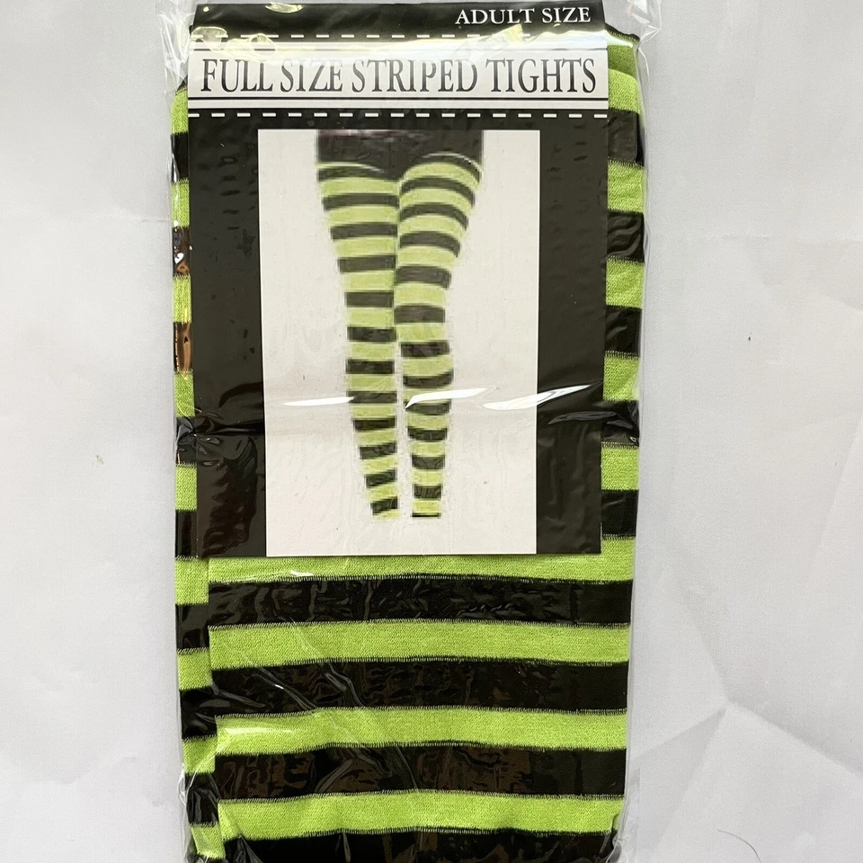 Medias pantimedias a rayas verdes y negras disfraz de Halloween para adultos talla única Foto 1 de 1