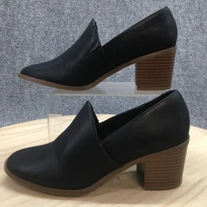 Style And Co Heels Womens 8 M Casual Slip On Pumps Black Leather Stacked Heels - Picture 1 of 14