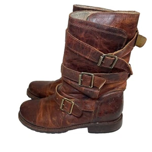 Freebird By Steven Tread 3 Strap Buckle Boots Womens US 7 Brown Biker Leather - Picture 1 of 8