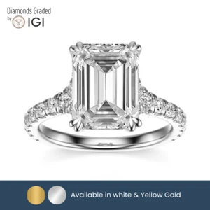 IGI 2.40 Ct F VS2 Emerald Cut Lab Grown Diamond Engagement Ring 14k White Gold - Picture 1 of 4