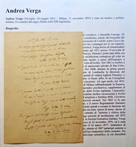 VERGA ANDREA 1811-1895 FONDATORE DELLA PSICHIATRIA ITALIANA LETTERA AUTOGRAFA - Picture 1 of 4