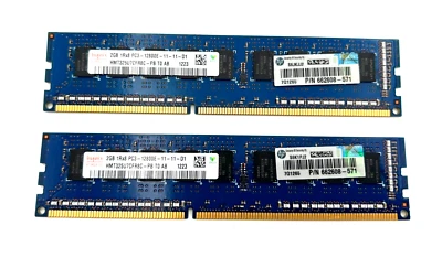 4GB (2x2GB)  HYNIX 2GB PC3-12800E-11-11-D1 HMT325U7CFR8C PB Desktop Memory - Image 1 of 4