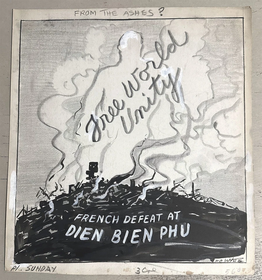 OBRA DE ARTE ORIGINAL GEORGE WHITE EDITORIAL DIBUJOS ANIMADOS DERROTA FRANCESA DIEN BIEN PHU 1954 Foto 1 de 1