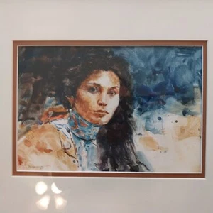 Bill Lundquist Original Aquarell Arizona Apache Frau Miha Cante handgeschrieben - Bild 1 von 5