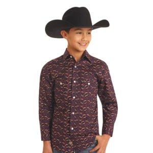 Rock & Roll Boy's Longhorn Printed Burgundy Snap Shirt BBN2S05458 - Picture 1 of 6