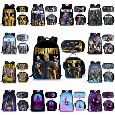 3D Game Cartoon School Backpack Rucksack Insulated Lunch Bag Pencil Case Set