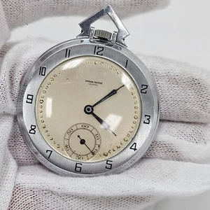 Vintage Art Deco Roman Mayer Lausanne Pocket Watch Working Rare Silver Tone Rare - Picture 1 of 9
