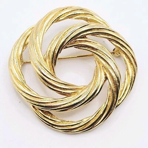 Vintage Signed Monet Twisted Knot Gold Tone Brooch Infinity Spiral - Picture 1 of 4