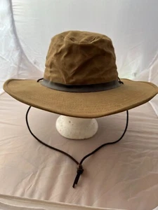 Original VTG Filson Bush Hat Tin Cloth Tan Canvas Brimmed w/ Chin Strap Size M/L - Picture 1 of 24