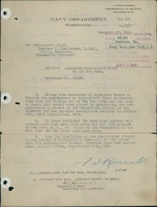 Franklin D. Roosevelt Signed Typed 1913 Navy Department JSA Authenticated - Picture 1 of 3