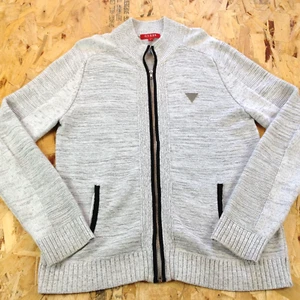 GUESS? Full Zip Mock Neck Long Sleeve Knit White Cardigan Sweater Men's Size L - Picture 1 of 10