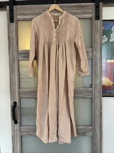 Vintage LL Bean Damen Dobby Nadelstreifen Flanell Nachthemd Cottagecore Creme Rot S - Bild 1 von 9
