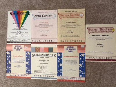 Lot Of 6 Back Street Scherenschnitte Cutting Paper Color & Patterns + 1 Partial - Image 1 of 4