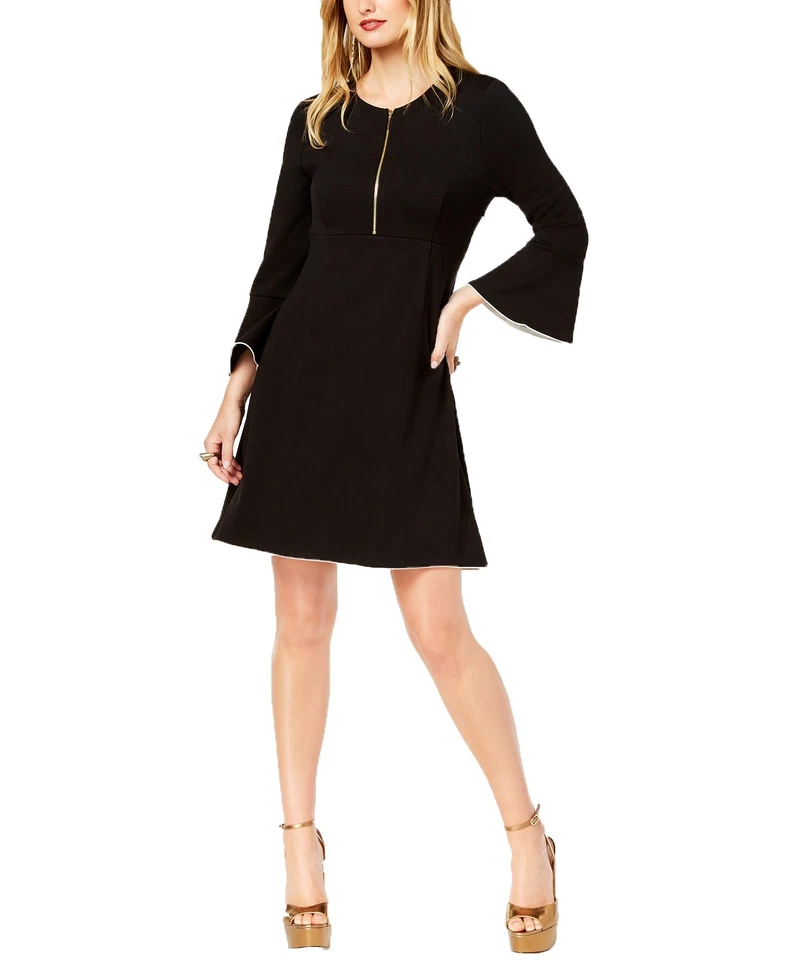 Zoe by Rachel Zoe Womens Bell-Sleeve Zip-Neck Dress, Black - Image 1 of 1