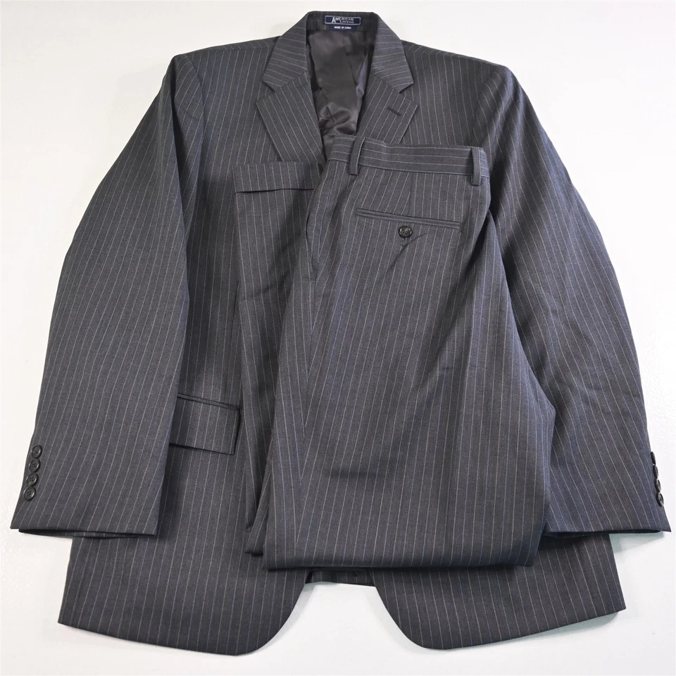 American Living 40R 33 x 32 серый в полоску 100% шерсти Мужская куртка брюки костюм - Изображение 1 из 4