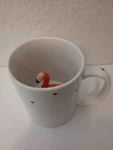 Short Subjects Polka Dot Surprise Coffee Tea Mug Cup Peek-a-boo Pink Flamingo - Picture 1 of 9