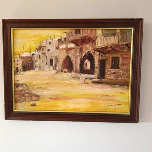D Winston Signed Oil Painting Acre Street scene 1993 Akko Israel W40cm x H30cm - Picture 1 of 12