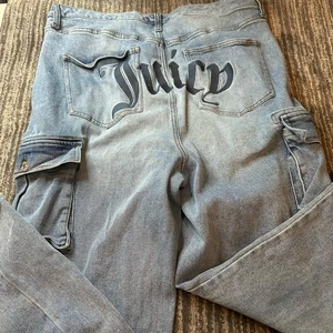 Juicy Couture Womens 20W Plus Size Cargo Jeans Wide Leg Baggy Raw Hem Y2K - Picture 1 of 13