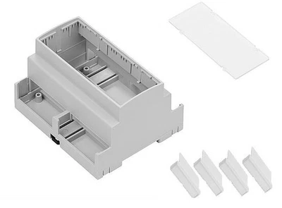Hutschienengehäuse mit deckel grau Breite 107mm 6TE DIN RAIL Hutschiene TH35 DIN - Bild 1 von 4