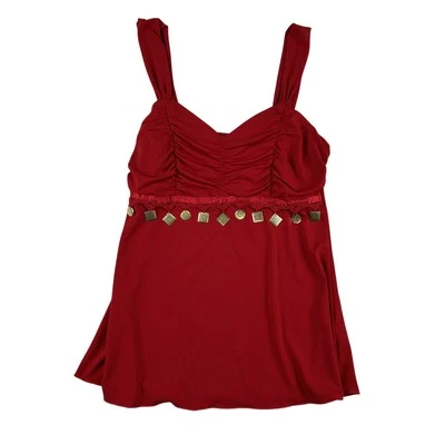 Top Babydoll iZ Byer California Vintage Mujer Pequeño Rojo Dorado Festival Y2K EE. UU. Foto 1 de 4