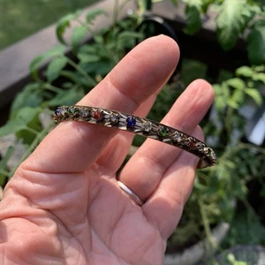 Bracelet Round Rhinestone Multi-Color Glass Stones 3" Diameter Vintage Estate SL - Foto 1 di 12