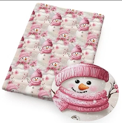 Tecido de mistura de polialgodão 18x55" Natal rosa boneco de neve inverno 1267557 - Imagem 1 de 2