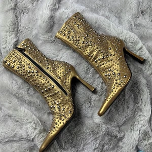 Gianmarco Lorenzi 6.5 Womens 36 1/2 Pointed Toe Mid Calf Gold Stud Leather Boots - Picture 1 of 17