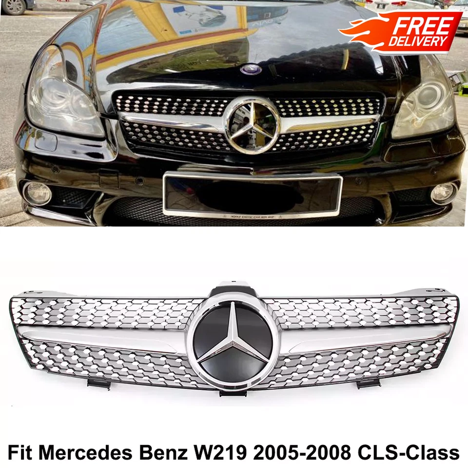 Silver Grille Grill W/Emblem For Mercedes Benz W219 CLS500 CLS550 CLS 2005-2008 Foto 1 de 4