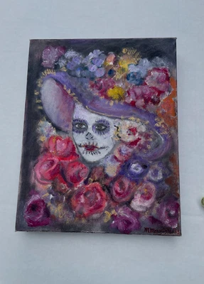 Day of the Dead Catrina Skeleton Art Flora Canvas Painting Mexican Décor 11x14 - Image 1 of 4