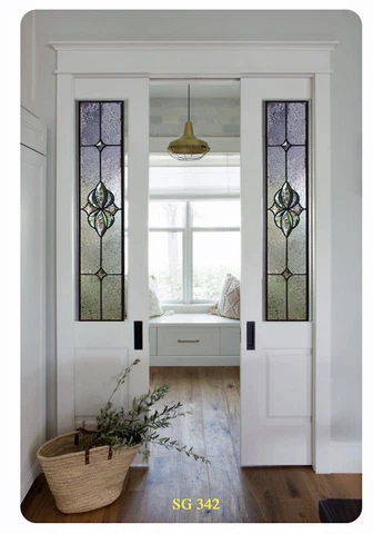 Beautiful Leaded glass pocket Solid Wood Doors 3/4 Glass  raised Bottom Panel Cover
